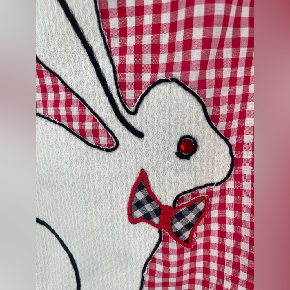 60s/70s Cottagecore Novelty Rabbit Appliqué Gingham Color-blocked Maxi Dress - Picture 9 of 14